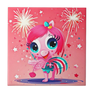 Azulejo De Cerâmica Bandeira Americana com Flamingo Cartoon-69217