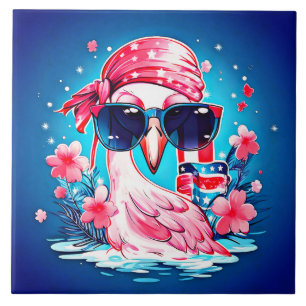 Azulejo De Cerâmica Bandeira Americana com Flamingo Cartoon-69681
