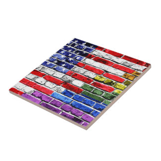 Azulejo De Cerâmica Bandeira americana do arco-íris
