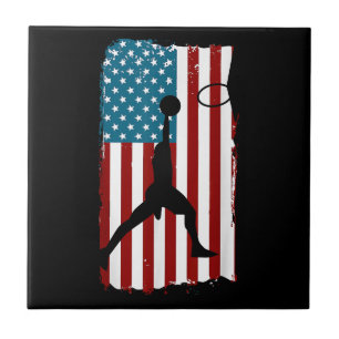 Azulejo De Cerâmica Bandeira Americana dos EUA Basquete Atleta Patriót