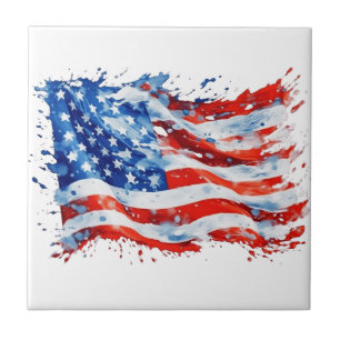 Azulejo De Cerâmica Bandeira Americana EUA Aquarela 4 de Julho