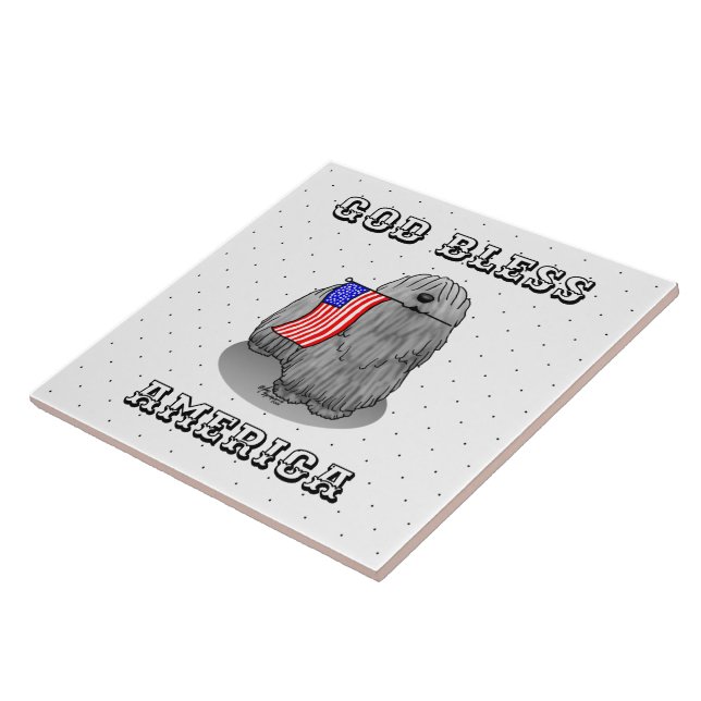 Azulejo De Cerâmica Bandeira Americana Patriótica USA Puli Dog (cinza) (Lateral)