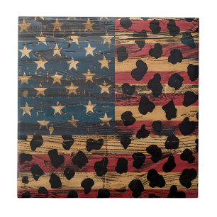 Azulejo De Cerâmica Bandeira Americana Rústica com Estampa de Leopardo