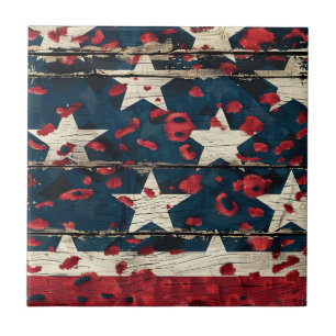 Azulejo De Cerâmica Bandeira Americana Rústica com Estampa de Leopardo