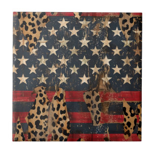 Azulejo De Cerâmica Bandeira Americana Rústica com Estampa de Leopardo