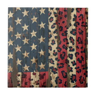 Azulejo De Cerâmica Bandeira Americana Rústica com Estampa de Leopardo