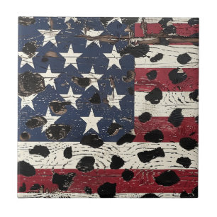 Azulejo De Cerâmica Bandeira Americana Rústica com Estampa de Leopardo