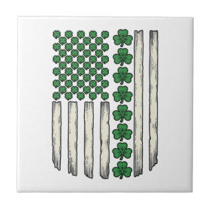 Azulejo De Cerâmica Bandeira Americana Trevo Design Vetorial Vintage_1
