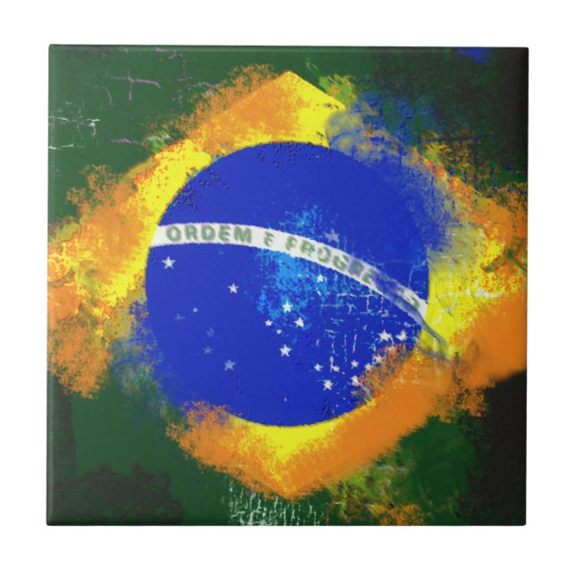 Azulejo De Cerâmica Bandeira brasileira BR Brasil (Frente)