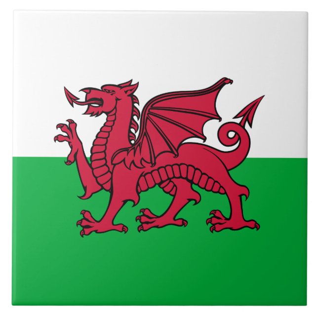 Azulejo De Cerâmica Bandeira Celta do Dragão Vermelho do País de Gales (Frente)