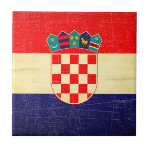 Azulejo De Cerâmica Bandeira Croata Vintage Envelhecida