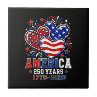 Azulejo De Cerâmica Bandeira da América do 250º Aniversário Coração 25