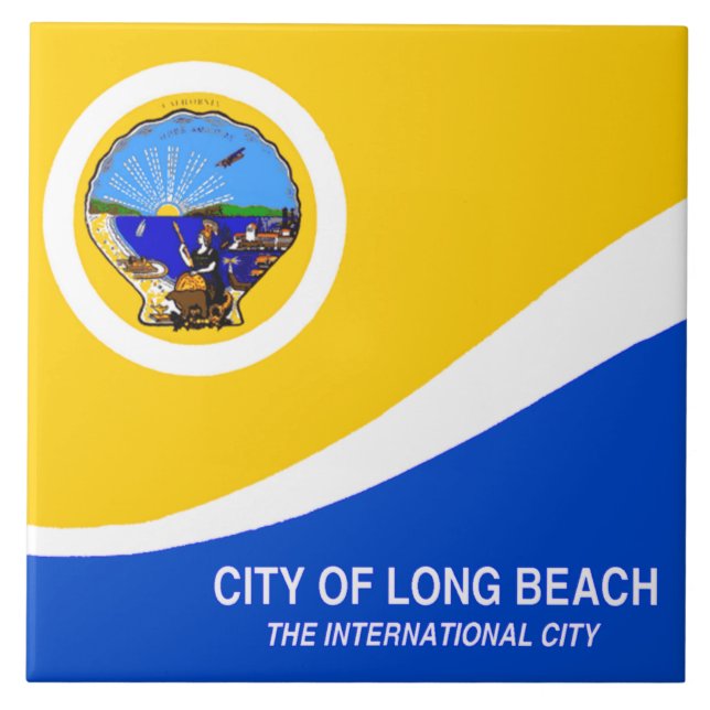 Azulejo De Cerâmica Bandeira da cidade de Long Beach (Frente)