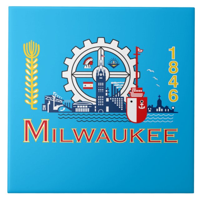 Azulejo De Cerâmica Bandeira da cidade de Milwaukee (Frente)