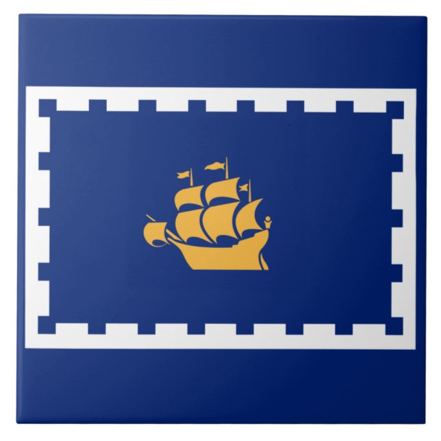 Azulejo De Cerâmica Bandeira da Cidade do Quebec (Québec, Canadá) (Frente)