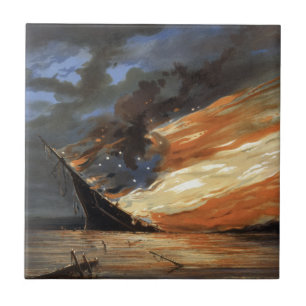 Azulejo De Cerâmica Bandeira da Guerra Civil Rebelde no Fogo da bandei