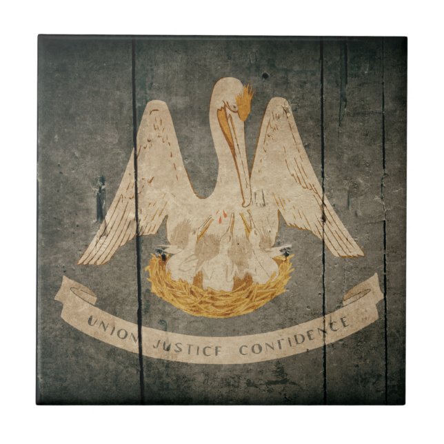 Azulejo De Cerâmica Bandeira da Louisiana em Madeira robusta (Frente)