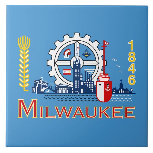Azulejo De Cerâmica Bandeira de Milwaukee (Wisconsin) (Frente)