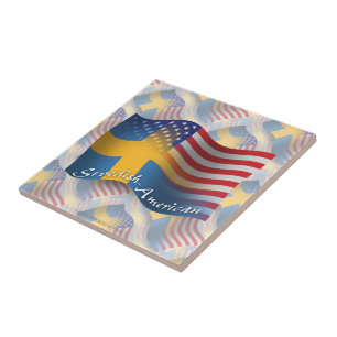 Azulejo De Cerâmica Bandeira de ondulação Sueco-Americana