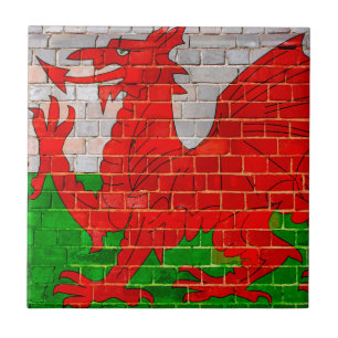 Azulejo De Cerâmica Bandeira de Wales em uma parede de tijolo
