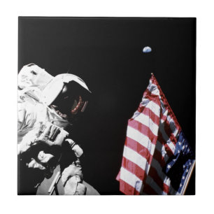 Azulejo De Cerâmica Bandeira do Astronauta da NASA Apollo 17 Foto da T