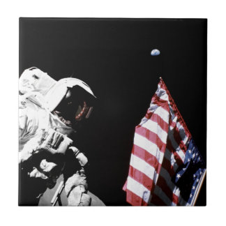 Azulejo De Cerâmica Bandeira do Astronauta da NASA Apollo 17 Foto da T