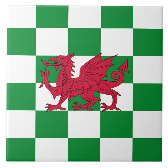 Azulejo De Cerâmica Bandeira do Dragão Céltico Vermelho Místico do Paí (Frente)