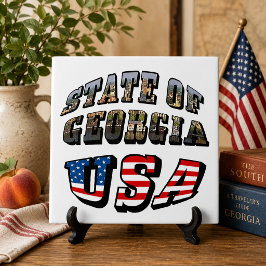 Azulejo De Cerâmica Bandeira do Estado da Geórgia e dos EUA