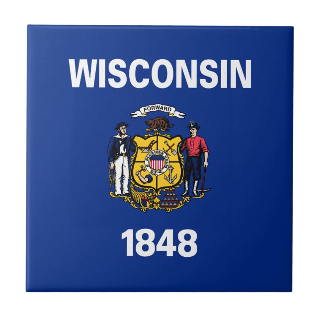 Azulejo De Cerâmica Bandeira do Estado de Wisconsin (Frente)