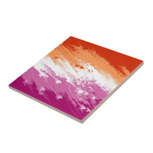 Azulejo De Cerâmica Bandeira do Orgulho Lésbico Abstrato Trippy Squigg