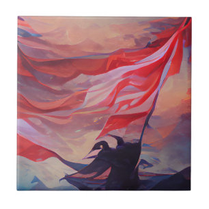 Azulejo De Cerâmica Bandeira dos EUA acenando 4 de julho Dia Memorial