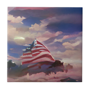 Azulejo De Cerâmica Bandeira dos EUA julho 4 Memorial Day abstrato art