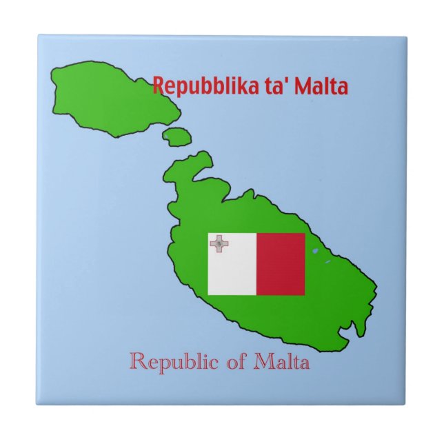 Azulejo De Cerâmica Bandeira e mapa de Malta (Frente)