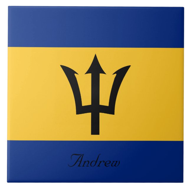 Azulejo De Cerâmica Bandeira feita sob encomenda de Barbados Trident (Frente)