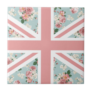Azulejo De Cerâmica Bandeira inglesa de Union Jack dos rosas