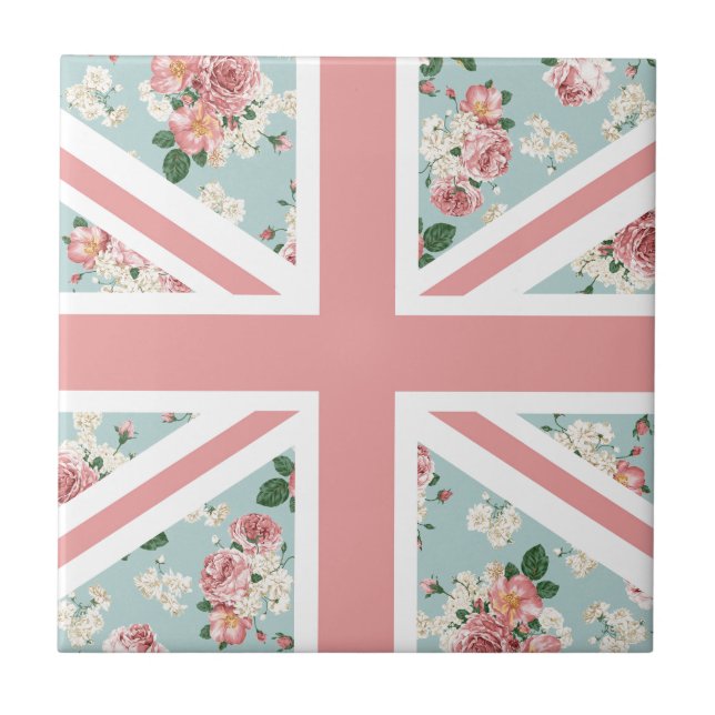 Azulejo De Cerâmica Bandeira inglesa de Union Jack dos rosas (Frente)