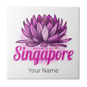 Azulejo De Cerâmica Bandeira Lotus de Singapura Souvenir de Férias Vin