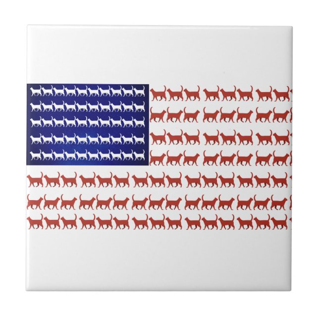 Azulejo De Cerâmica Bandeira norte-americana felina decor patriótico (Frente)