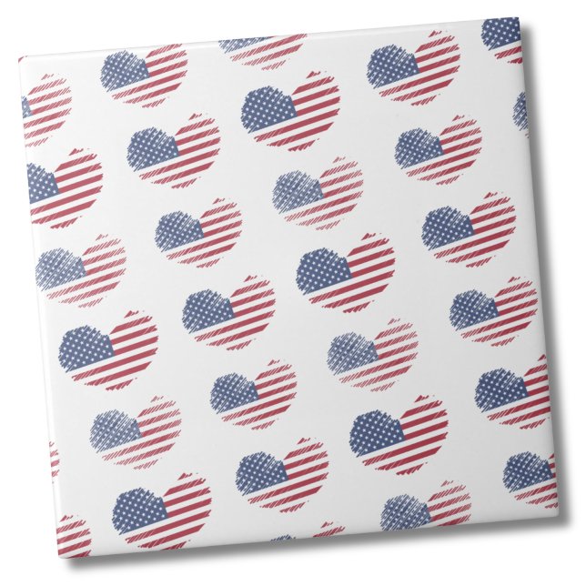 Azulejo De Cerâmica Bandeira Patriótica Americana Custa (Cute Patriotic American Flag Rustic Heart Pattern Ceramic Tile)