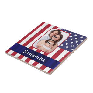 Azulejo De Cerâmica Bandeira Patriótica Americana Personalizada