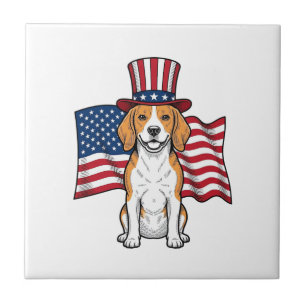 Azulejo De Cerâmica Bandeira Patriótica do Cão Beagle Desenho de Gravu