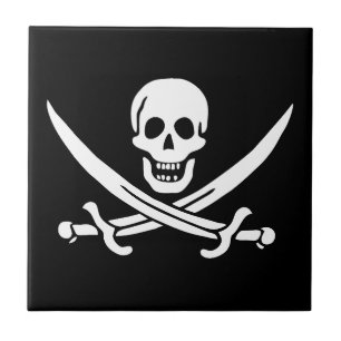 Azulejo De Cerâmica Bandeira Pirata Caveira Espadas Cruzadas
