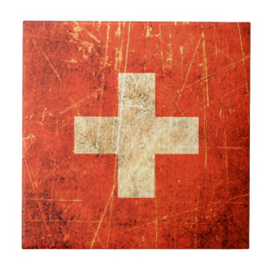 Azulejo De Cerâmica Bandeira riscada e vestida do suíço do vintage