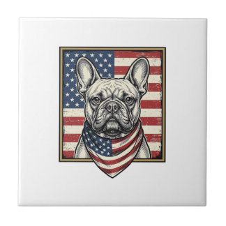 Azulejo De Cerâmica Bandeira Vintage Patriótica do Bulldog Francês