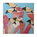 Azulejo De Cerâmica Bando de Flamingos<br><div class="desc">"Flock of Flamingoes II",  por Jennifer Rutledge. Possui um grupo de flamingos com texturas variadas aplicadas.</div>