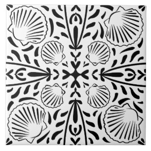 Azulejo De Cerâmica Banheira Moderna de Sheashell Coral Costeiro Negro