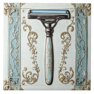 Azulejo De Cerâmica Banheiro Azul De Barbataria Razor Shaver Funny