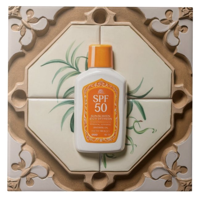 Azulejo De Cerâmica Banheiro Dourado Laranja Branco SPF 50 Engraçado P (Frente)