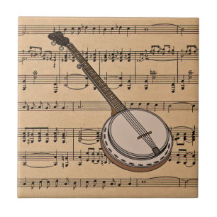 Azulejo De Cerâmica Banjo com fundo da partitura