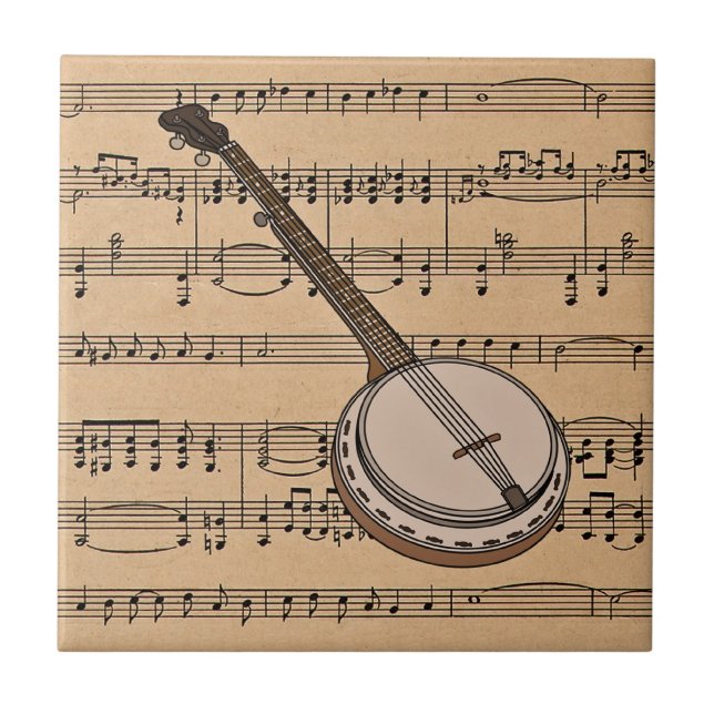 Azulejo De Cerâmica Banjo com pano de fundo de música (Frente)